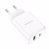 Borofone sienas lādētājs BN4 Potential - USB + Type C - QC 3.0 PD 2.0 20W balts