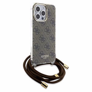 Guess Crossbody Cord 4G Print viedtālruņa apvalks iPhone 15 Pro – brūns