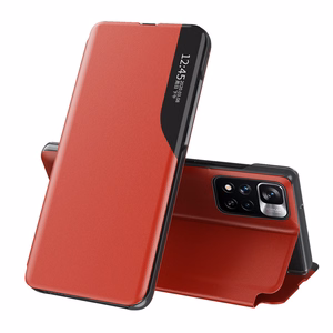 Viedtālruņa apvalks Xiaomi Redmi Note 11 Pro+ 5G (China) / 11 Pro 5G (China) / Mi11i HyperCharge / Poco X4 NFC 5G no ekoloģiskās odas ar atveramu vāciņu un statīvu - sarkans