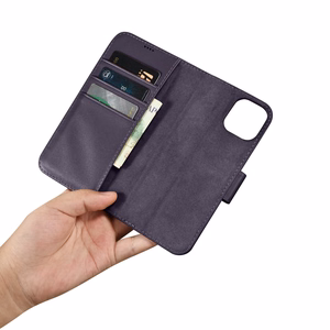 iCarer Viedtālruņa apvalks 2in1 no ādas ar atlokāmu vāciņu Anti-RFID violets iPhone 14 (WMI14220725-DP)