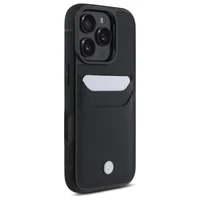 BMW ādas apvalks ar karšu nodalījumu iPhone 16 Pro Max - melns