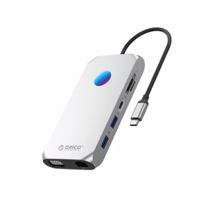 Orico XCR 12in1 RGB USB-C Docking Station 2x USB-A 3.1 1x USB-A 2.0 1x USB-C PD 100 W 1x USB-C 3.1 2x HDMI 2.0 4K 60Hz 1x VGA 1080p 1x microSD/SD 3.0 1x RJ Gigabit Ethernet 1x Audio CTIA 3.5 mm - Gray