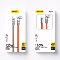USB Kabelis Dudao "L24CC" (180' corner) Oranžs "Type-C / Type-C" 100cm (up to120W)