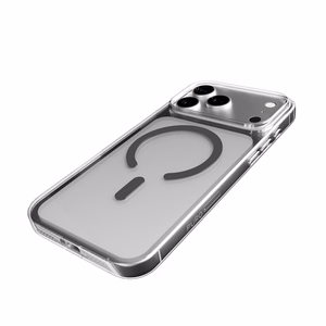 Puro Lite Mag TPU+PC viedtālruņa apvalks saderīgs ar MagSafe iPhone 17 Pro - caurspīdīgs ar pelēku gredzenu