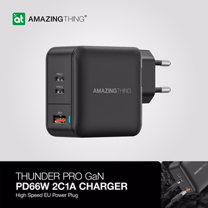 Amazing Thing Sienas lādētājs Thunder Pro GaN EUTH66W - USB + 2xType C - PD 66W melns