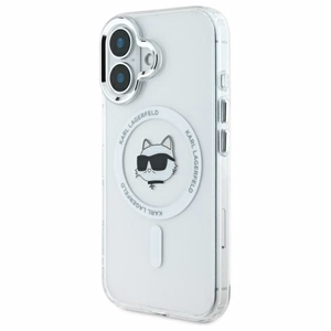Karl Lagerfeld IML Metal Choupette Head Magnētiskais iPhone 16 viedtālruņa apvalks - balts