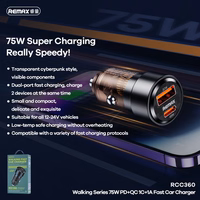 Auto lādētājs Remax RCC360 75W USB-C/USB-A melns