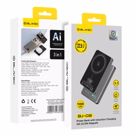 Blavec Portatīvais lādētājs 10000mAh BJ-03 Plāns 13,5mm - Type C - 22,5W magnētiskā Magsafe 3 in 1 (PBBJ03-MC10G) pelēka