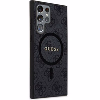 Guess 4G Collection Ādas Metāla Logotips Magnētiskais viedtālruņa apvalks Samsung Galaxy S24 Ultra - melna