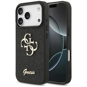 Guess Fixed Glitter Big 4G viedtālruņa apvalks iPhone 17 Pro - melns