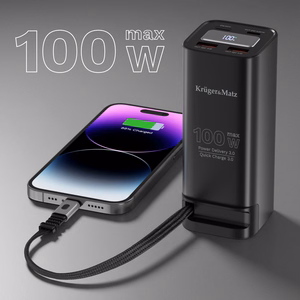 Kruger&Matz litija jonu ārējais akumulators ar QC un PD, 20000 mAh, 100 W