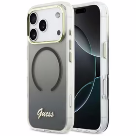 GUESS maciņš for IPHONE 17 Pro saderīgs ar MagSafe GUHMP17L5HTGMCSK (IML Gradient Script Metal) melns