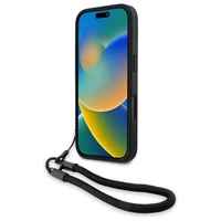 BMW Signature Leather Wordmark Cord Case priekš iPhone 16 Pro - Melns