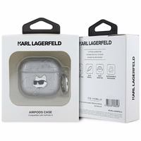 Austiņu apvalks AirPods 4 Karl Lagerfeld Monogram Choupette Head – sudrabains