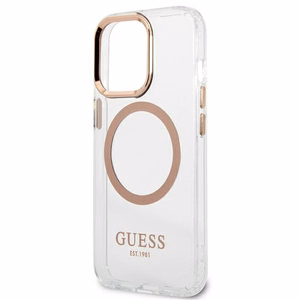 Guess GUHMP13XHTRMD iPhone 13 Pro Max 6.7 "zeltains / zeltains cietais apvalks Metāla kontūra Magnētiskais