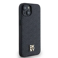 DKNY Ādas monogrammas raksta ar metāla logotipu magnētiskais viedtālruņa apvalks iPhone 15/14/13 - melns
