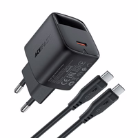 Acefast A113 GaN PD 20W USB-C tīkla lādētājs ar displeju un USB-C kabeli - melns