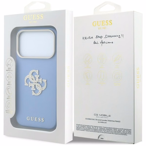 Guess Smooth & Big Strass Logo vāciņš iPhone 18 Pro / 17 Pro – zils