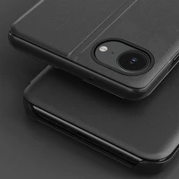 Eco ādas View apvalks elegants apvalks ar atloku un statīvu iPhone 16e - melns