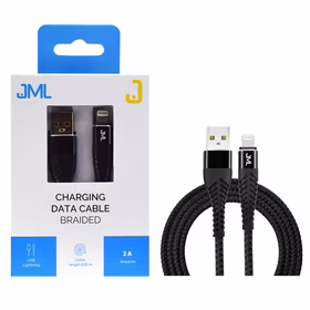JML CD-111 Lightning 2A USB kabelis 1m Melns