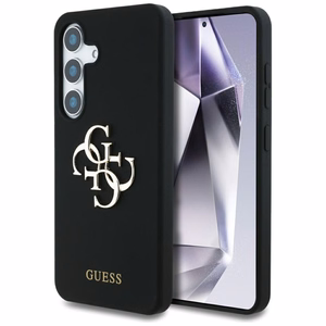 Guess Silikonais Lielais 4G Logotips Apakšā ar Uzrakstu Viedtālruņa apvalks Samsung Galaxy S25 - melns