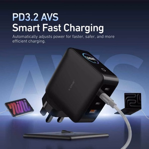Ceļojumu lādētājs X-ONE ChargeGo GaN 65W ar ievelkamu kabeli un USB C pieslēgvietu – melns