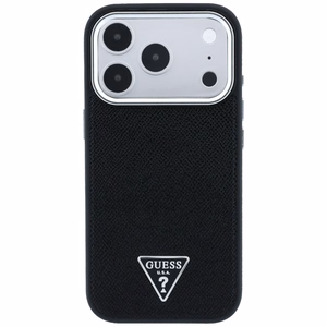 Guess Grained Triangle Logo MagSafe maciņš iPhone 17 Pro Max / 18 Pro Max, melns