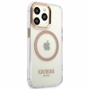 Guess GUHMP13XHTRMD iPhone 13 Pro Max 6.7 "zeltains / zeltains cietais apvalks Metāla kontūra Magnētiskais