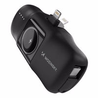 Wozinsky WF16-YLS 5000mAh 15W Lightning mini portatīvais lādētājs ar iebūvētu USB-C kabeli un Apple Watch lādētāju - melna