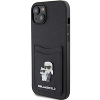 Karl Lagerfeld Saffiano Cardslots Karl&Choupette Metal Pin Viedtālruņa apvalks iPhone 15 - melns