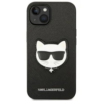 Karl Lagerfeld Saffiano Choupette Head Patch viedtālruņa apvalks iPhone 14 Plus - melns