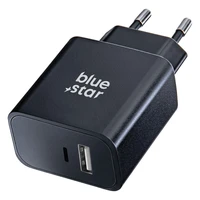 BLUE STAR lādētājs ceļojumiem ar USB-C un USB-A kontakti PD QC4.0 3A 25W TFB-TC-25WPD melns