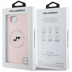 Karl Lagerfeld silikona Karl&Choupette galvu Magnētiskais viedtālruņa apvalks iPhone 16e - rozā