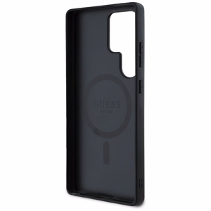 Guess Ādas 4G Krāsains Gredzens Klasiskais Logotips Magnētiskais Viedtālruņa apvalks Samsung Galaxy S25 Ultra melna