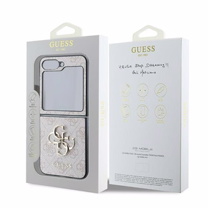 Guess Ādas 4G Metāla Logotips Viedtālruņa apvalks Samsung Galaxy Z Flip 6 - Rozā