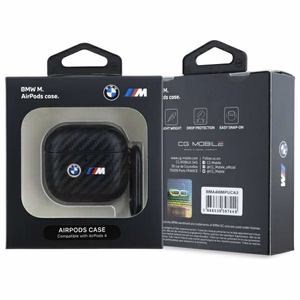 BMW oglekļa dubults metāla logotips viedtālruņa apvalks AirPods 4 - melns