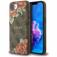 Guess 4G Flowers Print magnētiskais viedtālruņa apvalks iPhone 16e - brūns