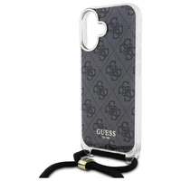 Guess Crossbody Cord 4G Drukāts viedtālruņa apvalks iPhone 16 - melns