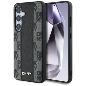 DKNY ādas rūtainā raksta magnētiskais viedtālruņa apvalks Samsung Galaxy S25 - melns