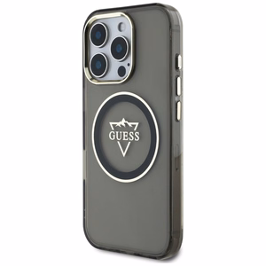 Guess IML Metal Mountain Logo Magnētiskais iPhone 16 Pro Max viedtālruņa apvalks - melns