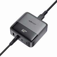 Acefast Z6 lādētājs Tīkla GaN galddatora lādētājs 2x USB-A / 2x USB-C PD 65W - melns