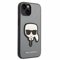 Karl Lagerfeld Saffiano Karla Galvas Plāksteris apvalks iPhone 14 - sudraba