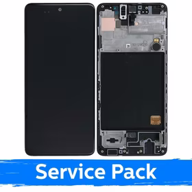 LCD Displejs Saderīgs ar Samsung A515 A51 Melns Ar Frame (Service Pack)