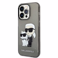 Karl Lagerfeld Glitter Karl&Choupette viedtālruņa apvalks iPhone 14 Pro Max - melns