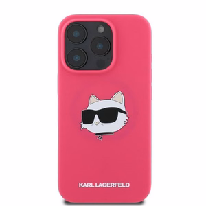 Karl Lagerfeld silikona viedtālruņa apvalks Choupette Head Print Magnētiskais iPhone 16 Pro Max - fuksija