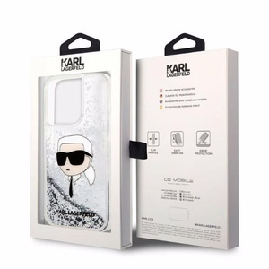 Karl Lagerfeld Glitter Karl's Head viedtālruņa apvalks iPhone 14 Pro Max - sudraba