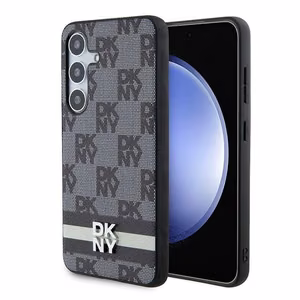 DKNY ādas rūtainā Mono raksta un drukāto svītru viedtālruņa apvalks Samsung Galaxy S24 - melns