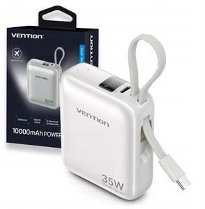 Vention 10000mAh 35W - portatīvais lādētājs ar USB-C kabeli (bēšs)