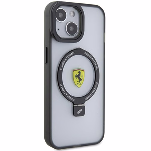 Ferrari FEHMP15SUSCAK iPhone 15 6.1" melns/melns cietais apvalks ar gredzena statīvu 2023 kolekcija Magnētiskais