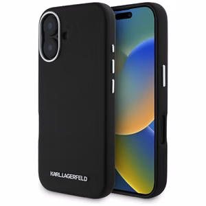 Karl Lagerfeld Saffiano pilnībā pārklāts iegarena metāla logotipa magnētiskais viedtālruņa apvalks iPhone 16 - melns